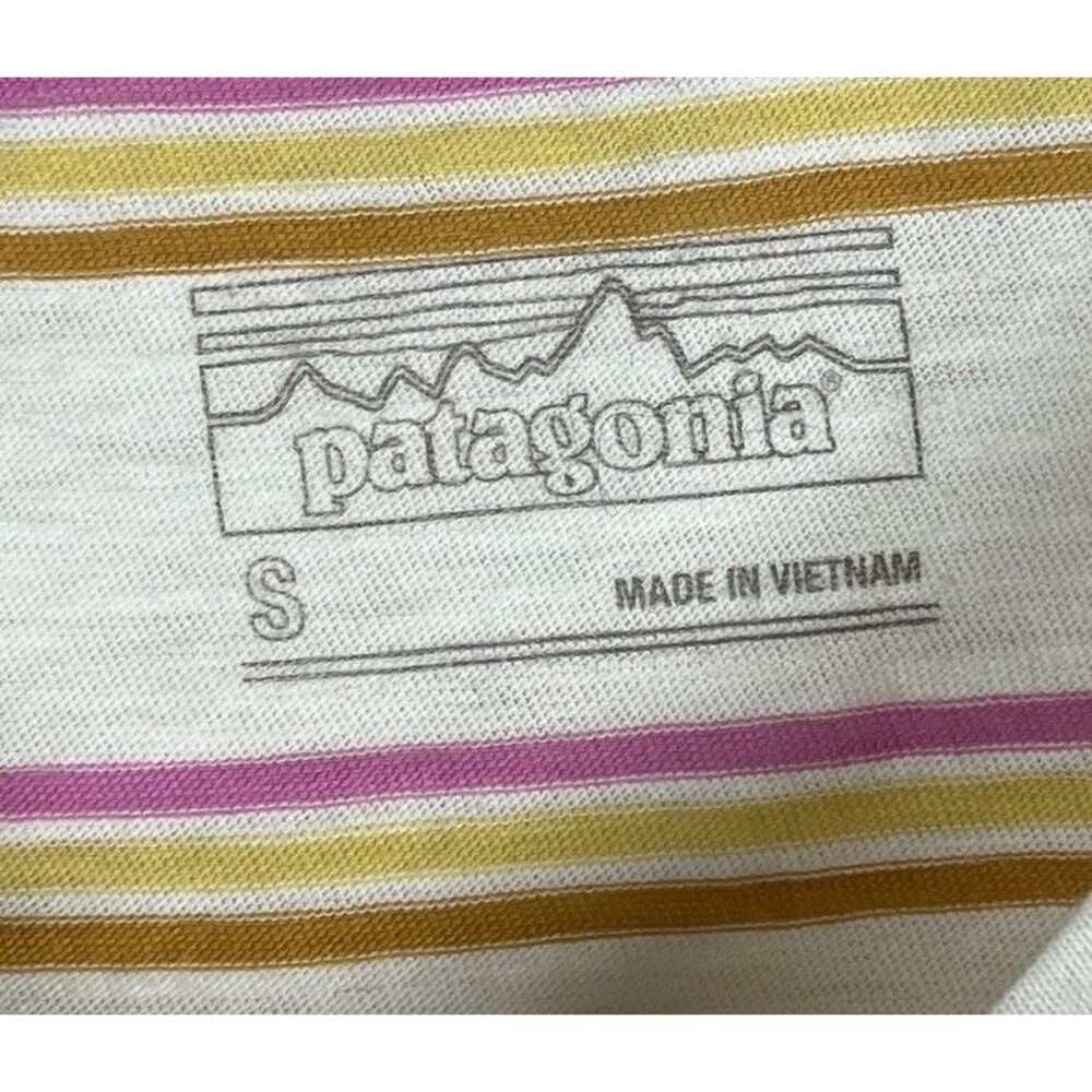 Patagonia Women’s Small Striped Sleeveless Tank Top Pocket White Pink Casual - Picture 4 of 9